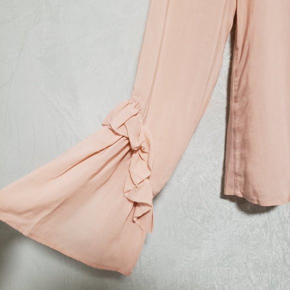 Paige Montel Ruffle Flare Cuffs Button Down V-Neck Blouse - Picture 9 of 14